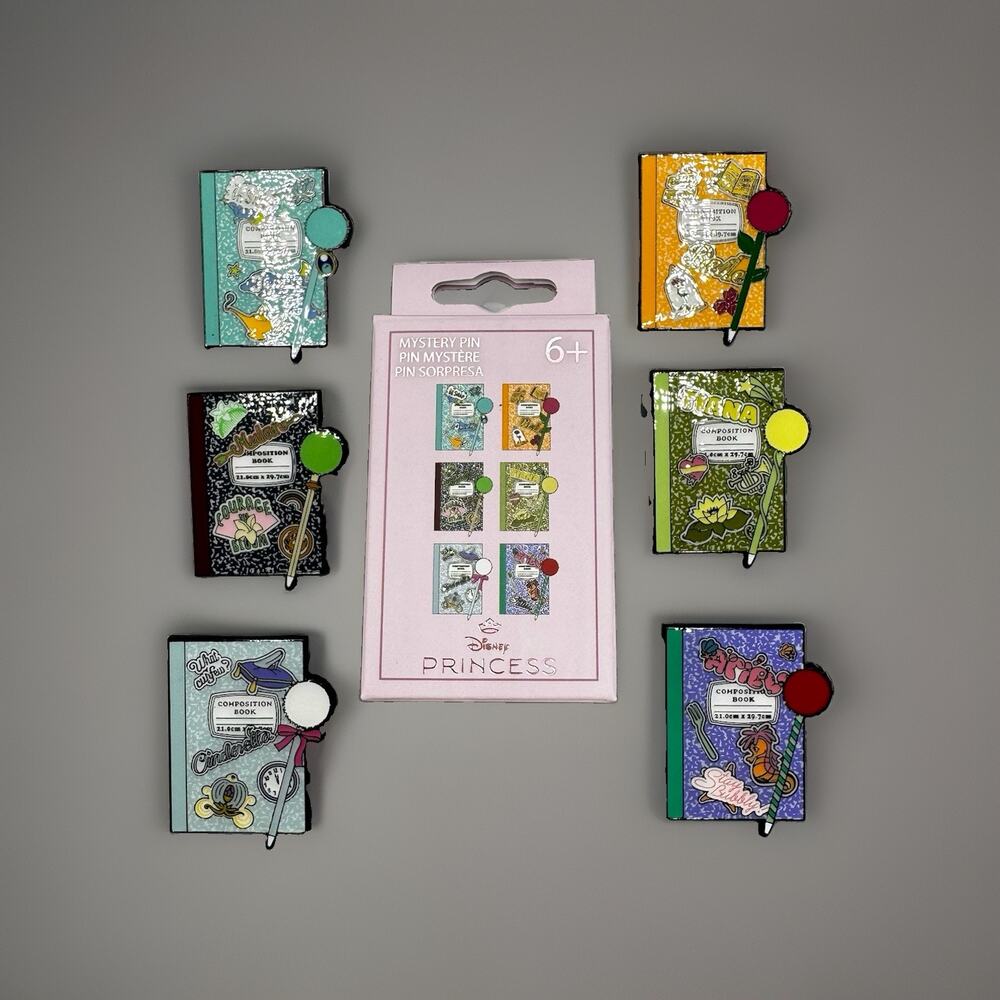 Loungefly Disney Princess Notebook Blind Enamel Pin Set New Open FULL SET OF 6